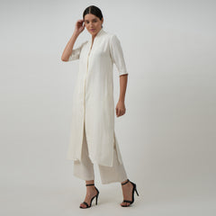 Dakota Co-ord Set - Long Shirt & Pants - Textured White