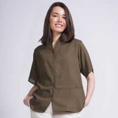 Klara Wrap Collar Shirt - Olive