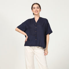 Ella Drop Shoulder Shirt - Navy Blue