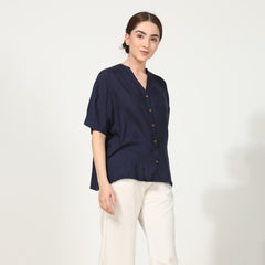 Ella Drop Shoulder Shirt - Navy Blue