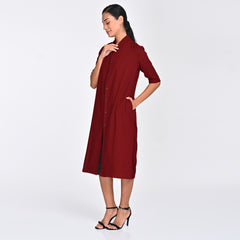 Dakota Set Of 2 - Long Shirt Jacket & Dress - Maroon & Coffee
