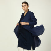 Florence Mandarin Collar Long Shirt - Navy Blue
