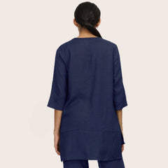 Nyla Set Of 2 - Long Line Shirt & Pants - Navy Blue