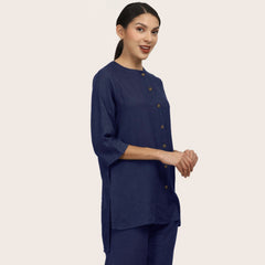 Nyla Long Line Shirt - Navy