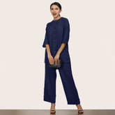 Nyla Set Of 2 - Long Line Shirt & Pants - Navy Blue