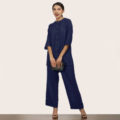 Nyla Set Of 2 - Long Line Shirt & Pants - Navy Blue
