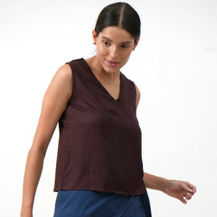 Shell V-Neck Top - Coffee