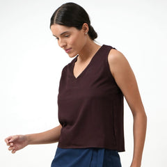 Shell V-Neck Top - Coffee