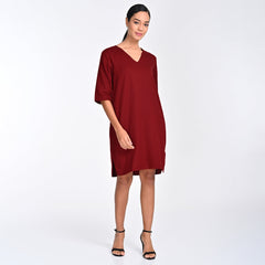 Sack V Dress - Maroon