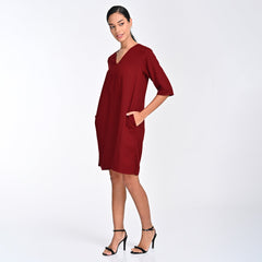Sack V Dress - Maroon