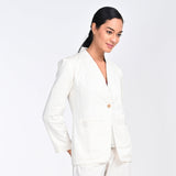 Doreen Stand Collar Blazer - Ecru