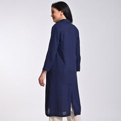 Claudia Set Of 3 - Long Jacket,Top & Pants - Navy Blue & Beige