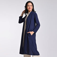 Claudia Linen Long Jacket - Navy
