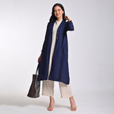 Claudia Set Of 3 - Long Jacket,Top & Pants - Navy Blue & Beige