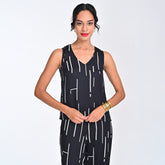 Shell V-Neck Top - Black Cedar Print - Limited Editiion