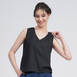 Shell V-Neck Top - Black