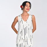 Shell V-Neck Top - Ecru Cedar Print - Limited Edition