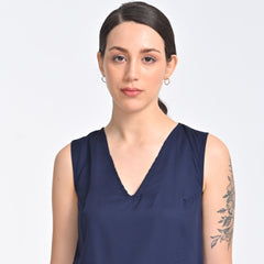 Shell V-Neck Top - Indigo