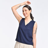 Shell V-Neck Top - Indigo