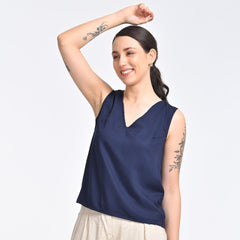 Shell V-Neck Top - Indigo