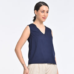 Shell V-Neck Top - Indigo
