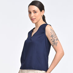 Shell V-Neck Top - Indigo
