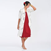 Dakota Set Of 2 - Long Shirt Jacket & Dress - Ecru Cedar Print & Maroon - Limited Edition
