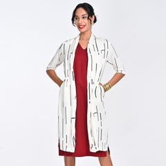 Dakota Set Of 2 - Long Shirt Jacket & Dress - Ecru Cedar Print & Maroon - Limited Edition