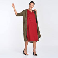 Dakota Set Of 2 - Long Shirt Jacket & Dress - Olive & Maroon