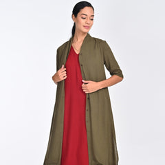 Dakota Set Of 2 - Long Shirt Jacket & Dress - Olive & Maroon