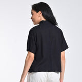 Klara Set Of 2 - Wrap Collar Top & Pants - Black & Ecru
