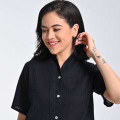 Klara Wrap Collar Shirt - Black