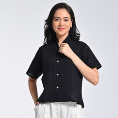 Klara Set Of 2 - Wrap Collar Top & Pants - Black & Ecru