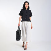 Klara Set Of 2 - Wrap Collar Top & Pants - Black & Ecru