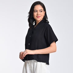 Klara Wrap Collar Shirt - Black