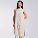 Dahlia Sleeveless Long Shirt - Beige