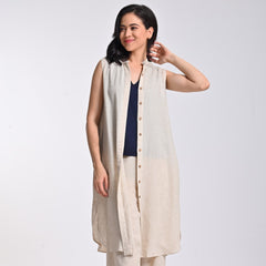 Dahlia Sleeveless Long Shirt - Beige