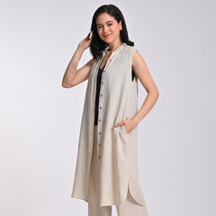 Dahlia Sleeveless Long Shirt - Beige