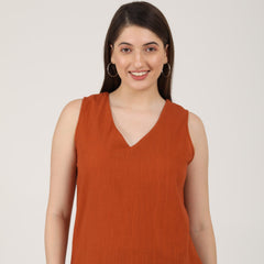 Shell V-Neck Top - Autumn Rust