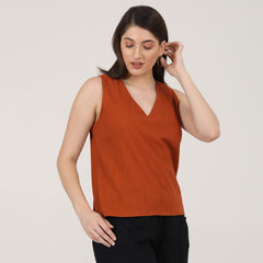 Shell V-Neck Top - Autumn Rust