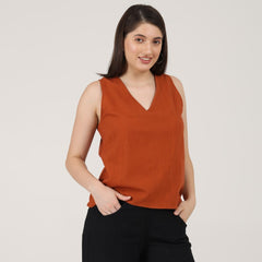 Shell V-Neck Top - Autumn Rust