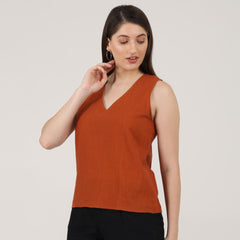 Shell V-Neck Top - Autumn Rust