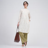 Pleated Tunic - Ecru block print