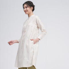 Pleated Tunic - Ecru block print