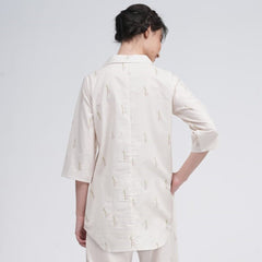 Skipper Collar Tunic Set Of 2 - Tunic & Pants - Ecru block print