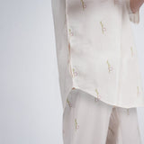 Skipper Collar Tunic Set Of 2 - Tunic & Pants - Ecru block print