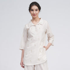 Skipper Collar Tunic - Ecru block print