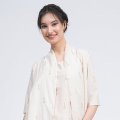 Dakota Long Shirt Jacket - Ecru block print