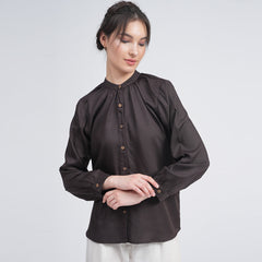 Shoji Gather Neck Top - Coffee Brown
