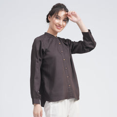 Shoji Gather Neck Top - Coffee Brown